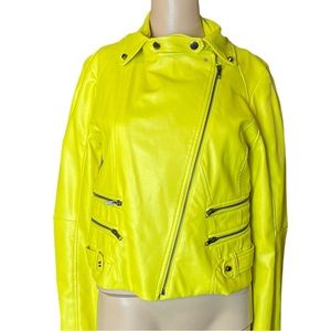LUCCA COUTURE XS S moto style zip jacket yellow faux leather